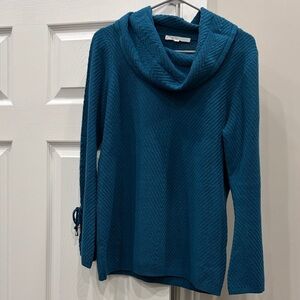 Cleo Teal Textured Cowl Knit Top